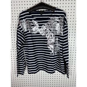 J.Crew nautical striped floral long sleeve top size XL
